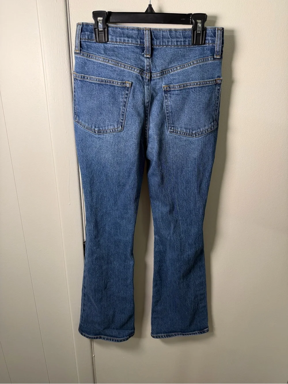 Old Navy Girls High‑Rise Flare Jeans | Size 14 | Distressed Knees | Blue Denim
